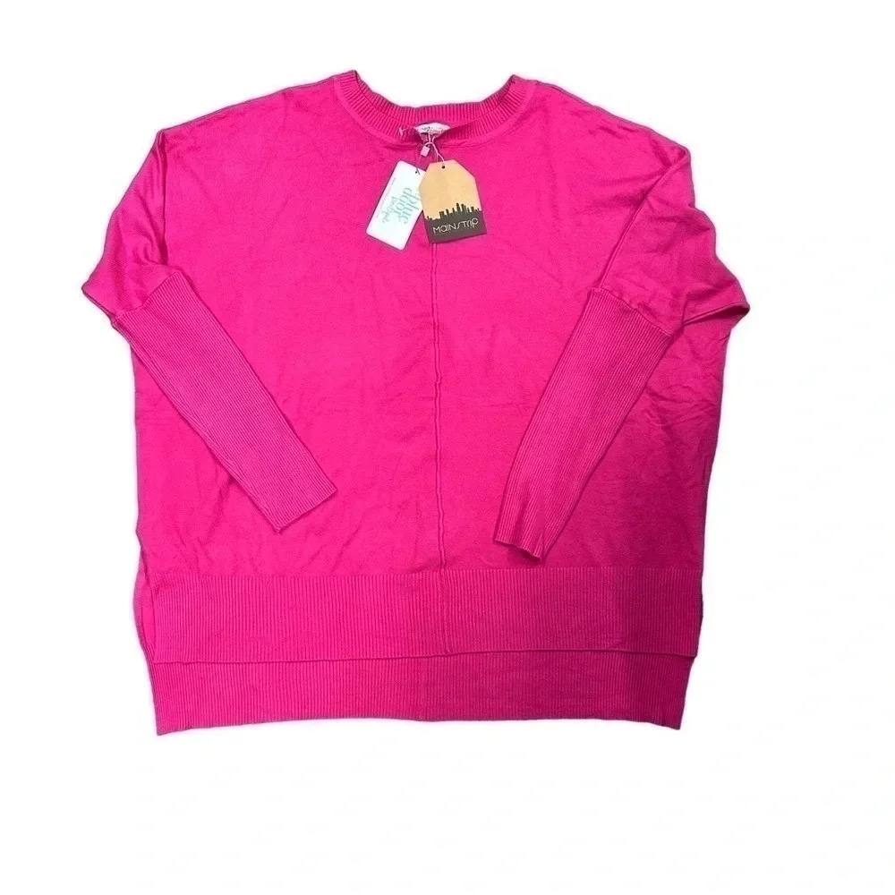 NWT Main Strip Hi‎ Lo Sweater Women’s Small Fushia Style LL20346 Side Slits
